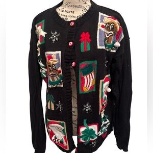 Festive Black Holiday Cardigan Sweater